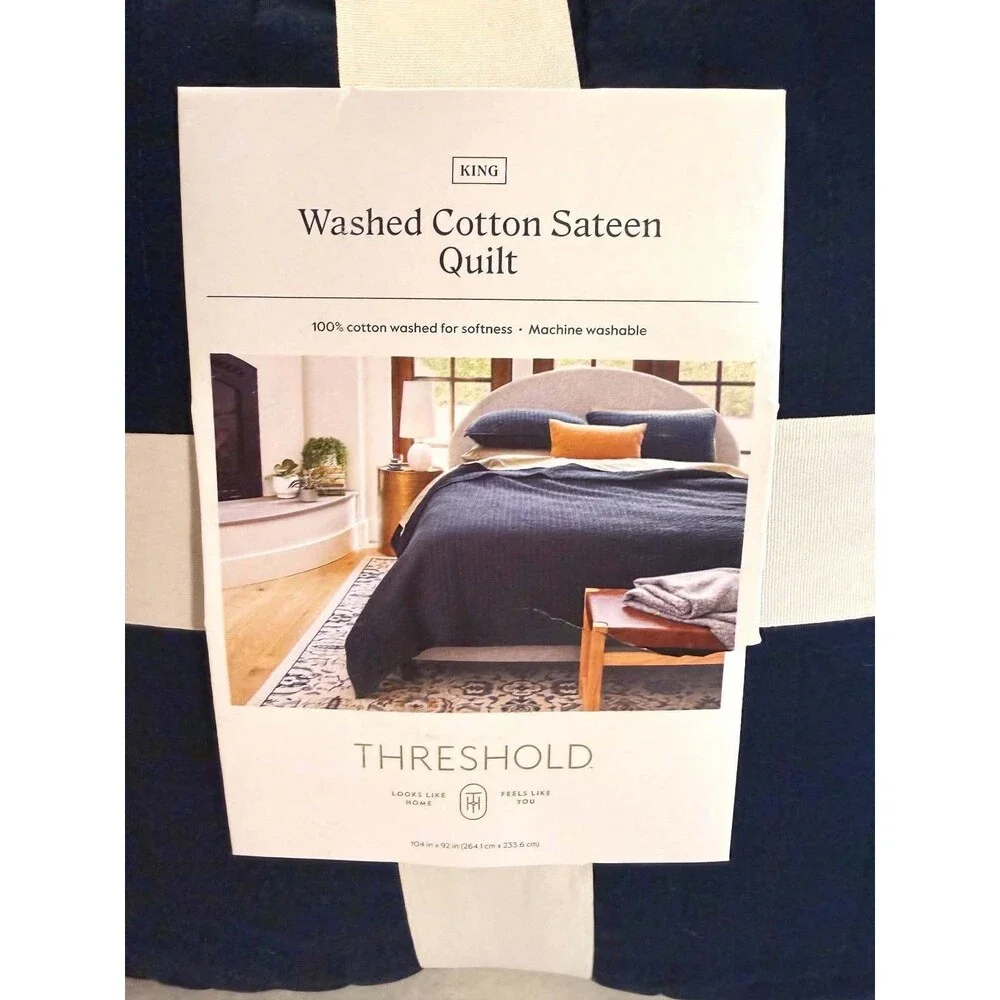 Threshold™ King Washed Cotton Sateen Quilt Dark Navy OEKO-TEX 250 Thread Count
